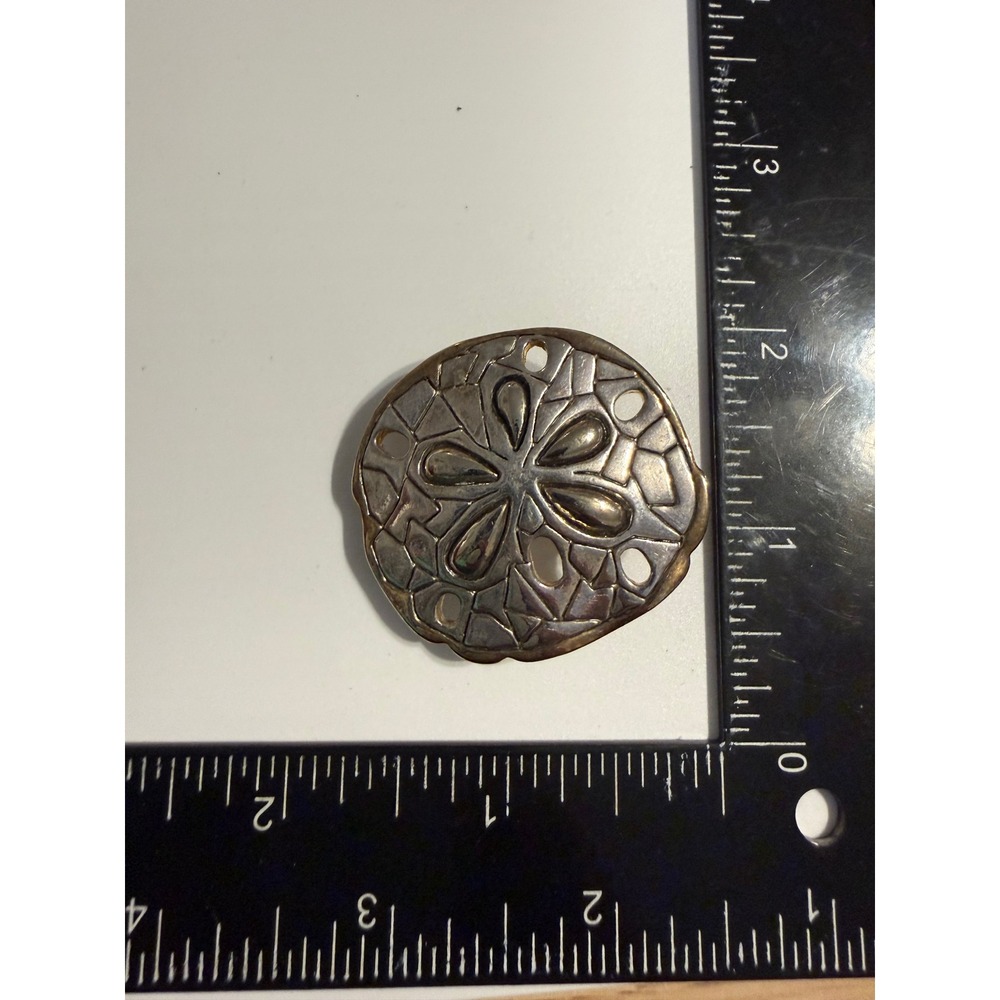 Vintage MJ Sand Dollar Brooch Pendant Mixed Metal Silver Gold Tone Coastal Pin